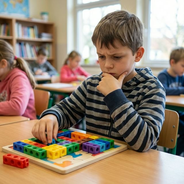 Student solving puzzle